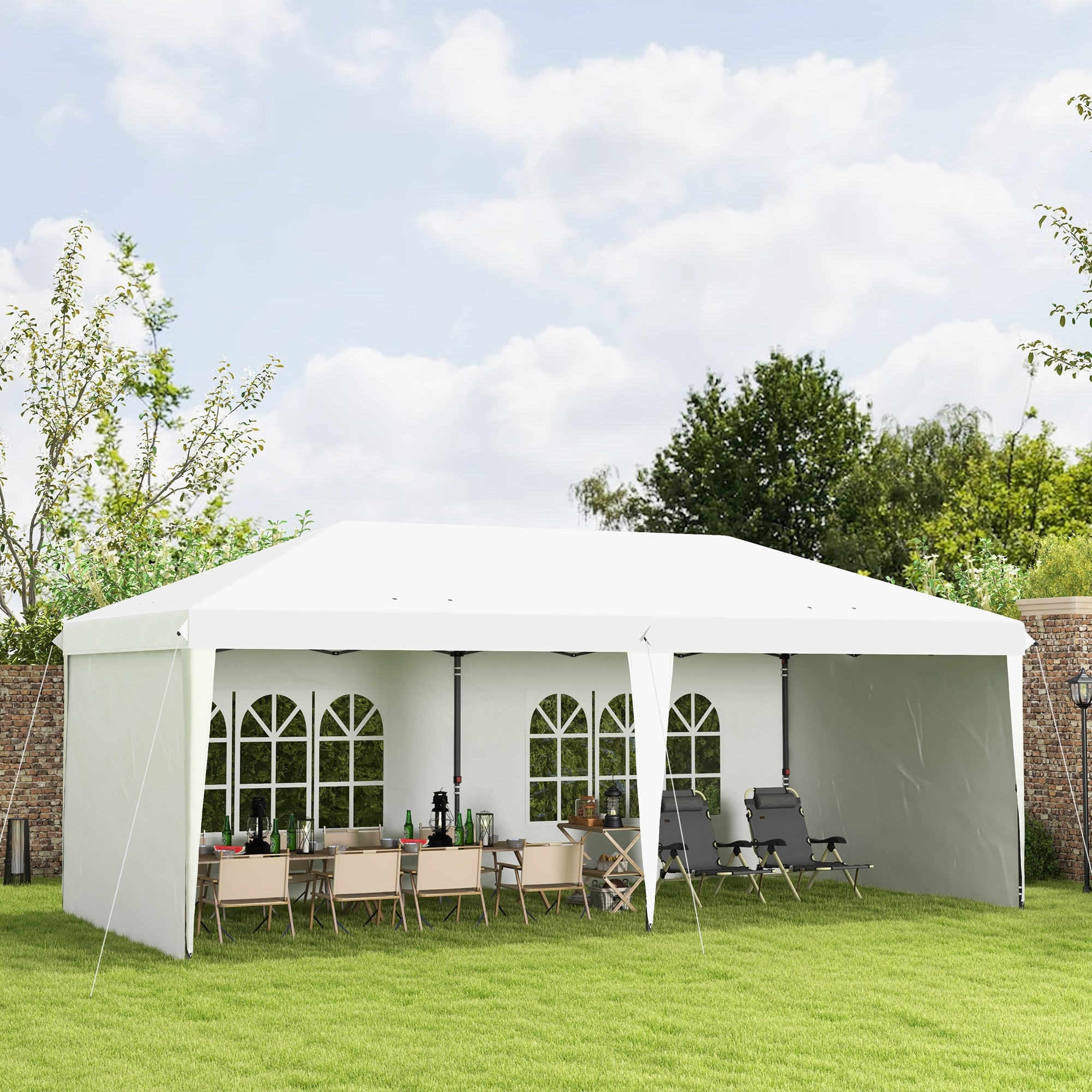 Outsunny 10'x20' Pop Up Canopy Tent Outdoor Party Commercial Instant Shelter Carrying Bag White 