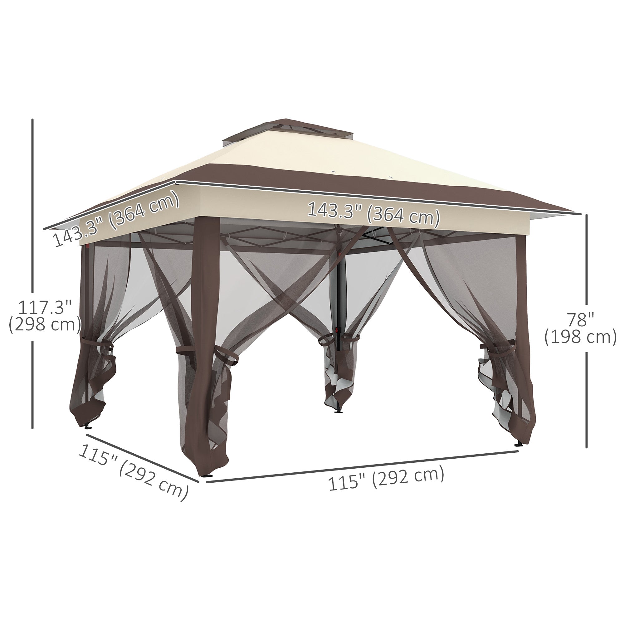Outsunny 12' x 12' Foldable Pop-up Party Tent Instant Canopy Sun Shade Gazebo Shelter Steel Frame Oxford w/ Roller Bag, Brown 