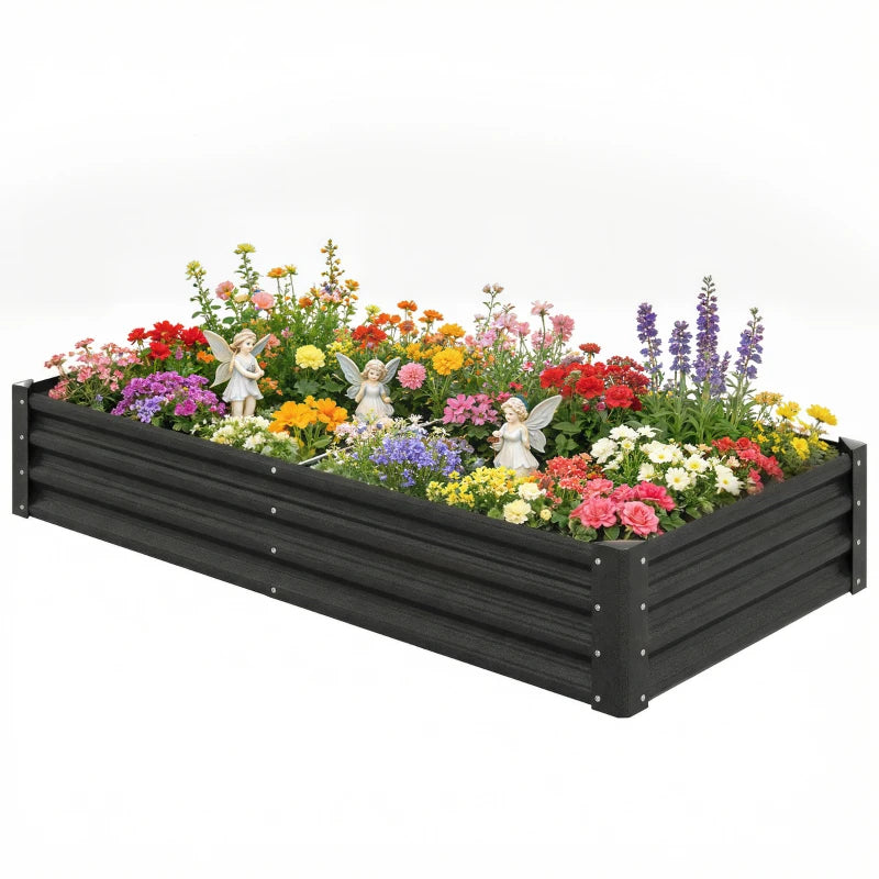 6 x 3 x 1ft Galvanized Raised Garden Bed, Reinforced Outdoor Planter Box with Open Bottom, Black