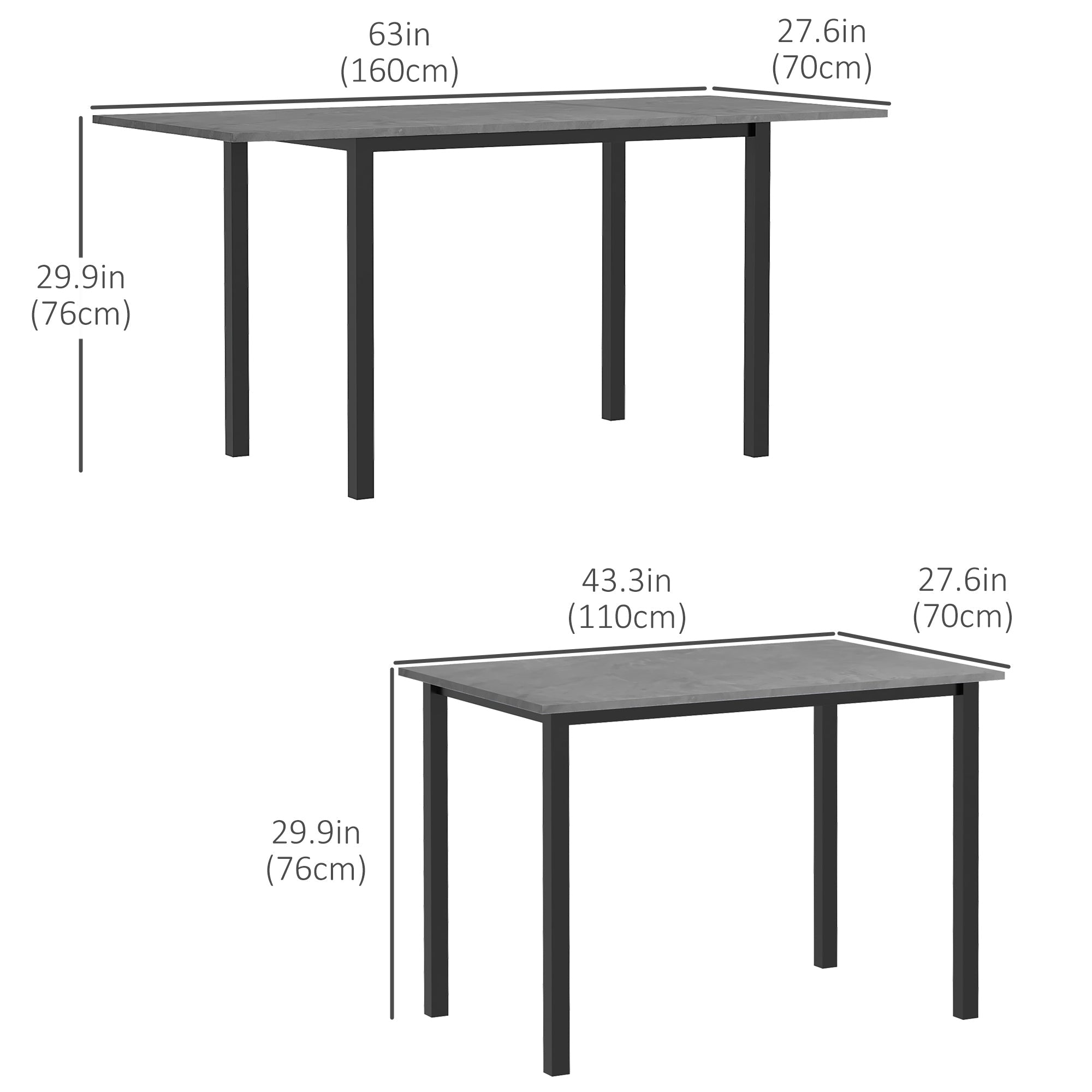 HOMCOM Space Saving Extendable Dining Table for 6 with Drop Leaf Folding Feature in Dark Grey Ideal for Small Spaces 