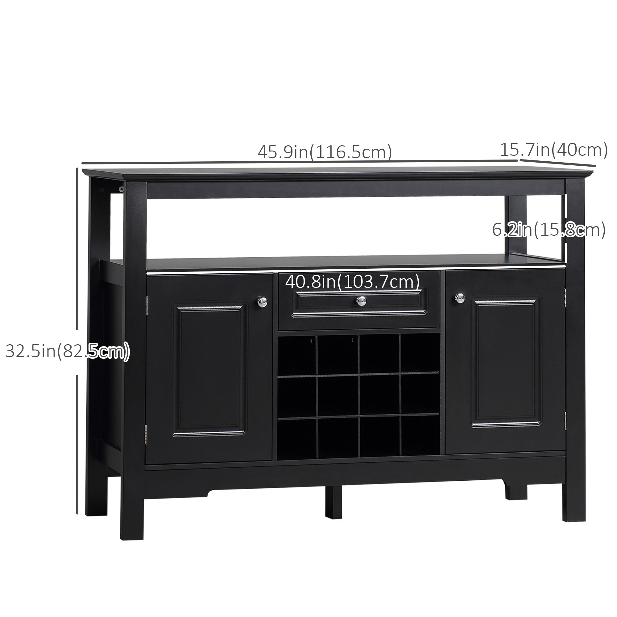 HOMCOM Black Storage Sideboard: Buffet Credenza Cabinet with Drawer & Removable Wine Rack for Kitchen/Living Room 