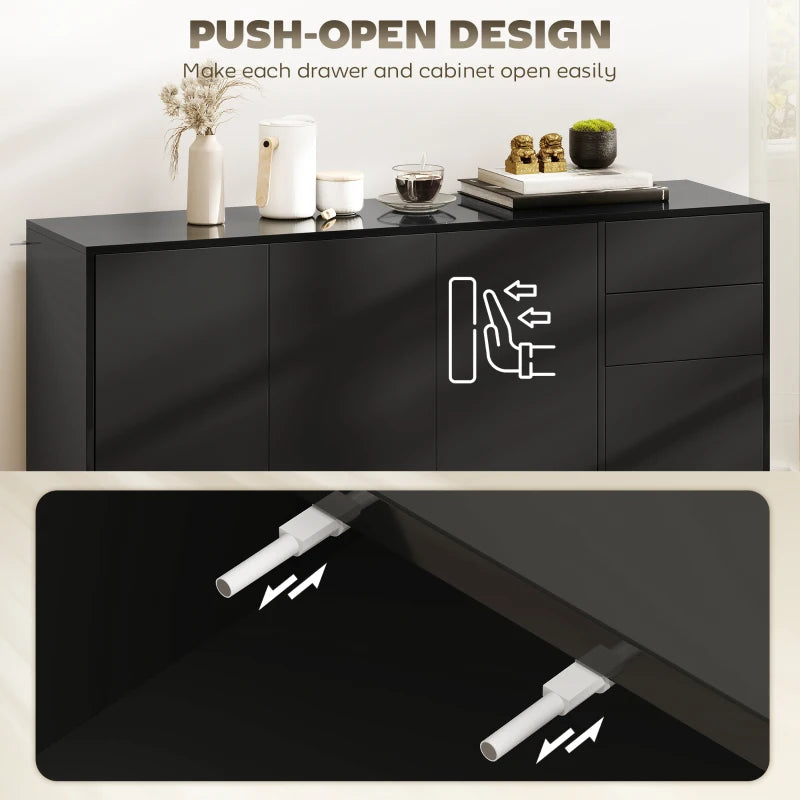 Kitchen Sideboard Storage Cabinet, Modern Coffee Bar Cabinet with Push-Open Design and 2 Drawers for Living Room, Black