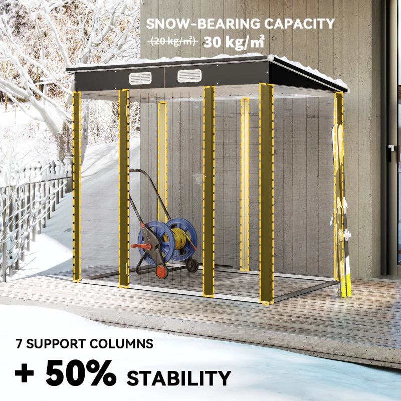 6' x 4' Galvanized Garden Storage Shed, Metal Outdoor Shed with Double Doors and 2 Vents, Teak