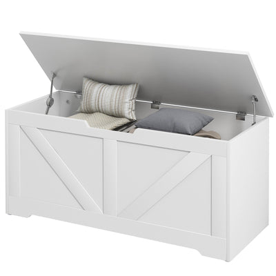 HOMCOM 39.4 Inches Storage Chest, Storage Trunk with 2 Safety Hinges, Wooden Toy Box for Living Room, White Wood Grain 