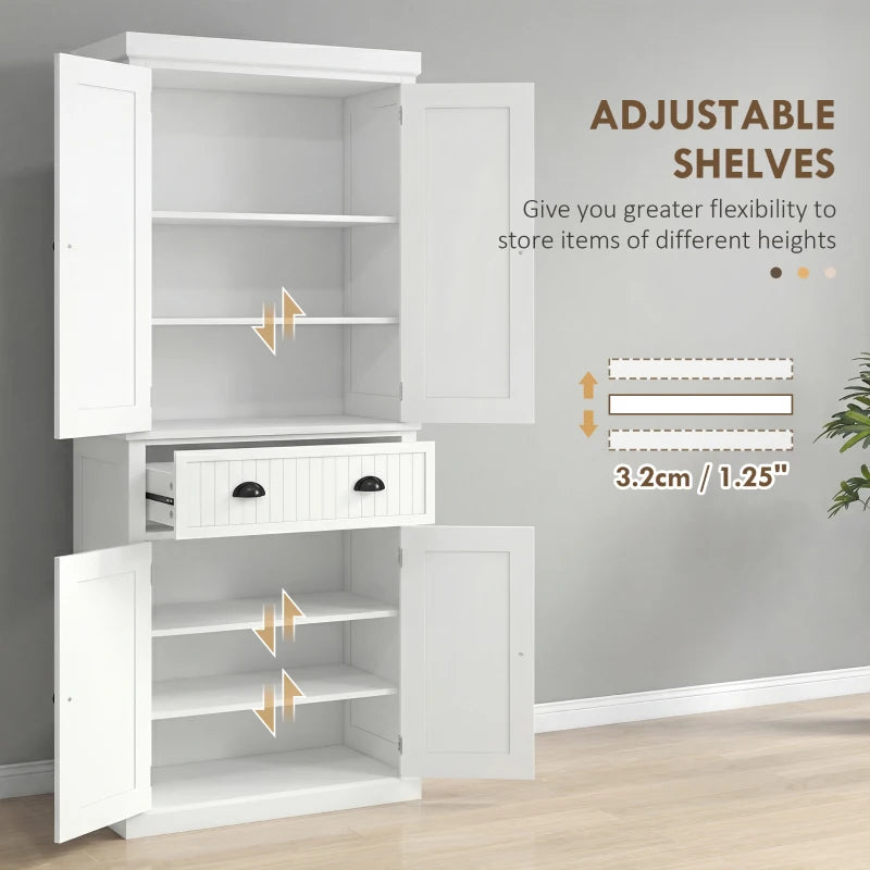 72" Kitchen Pantry, Freestanding Storage Cabinet with Drawer, Doors, Cream White