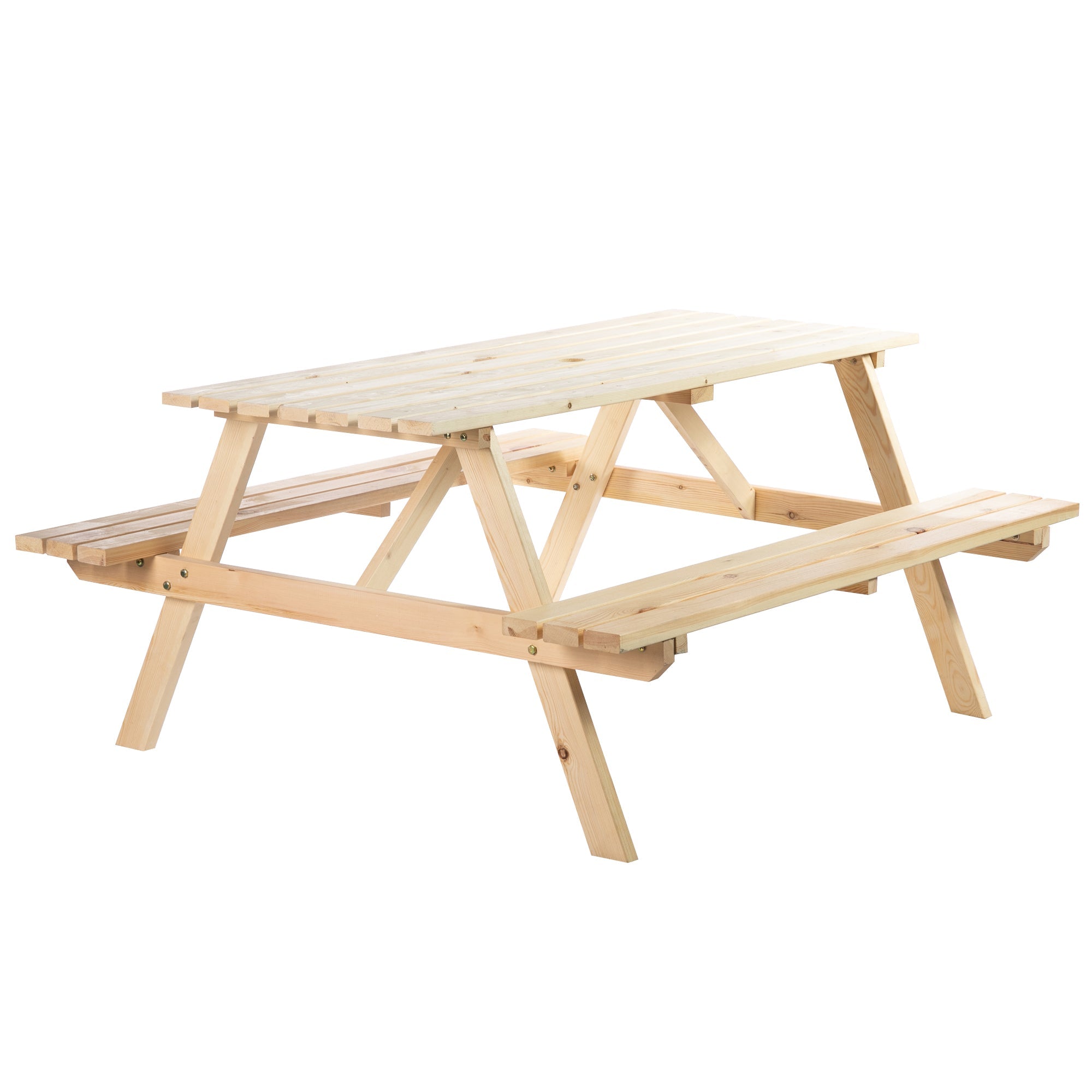 Outsunny Wood Picnic Table, Camping Table and Bench Set with Umbrella Hole for Outdoor, Garden, Patio, Backyard, Natural 