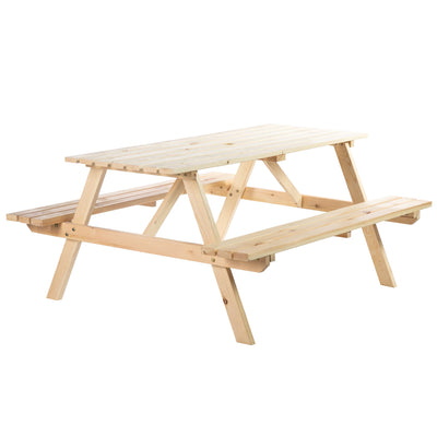 Outsunny Wood Picnic Table, Camping Table and Bench Set with Umbrella Hole for Outdoor, Garden, Patio, Backyard, Natural 