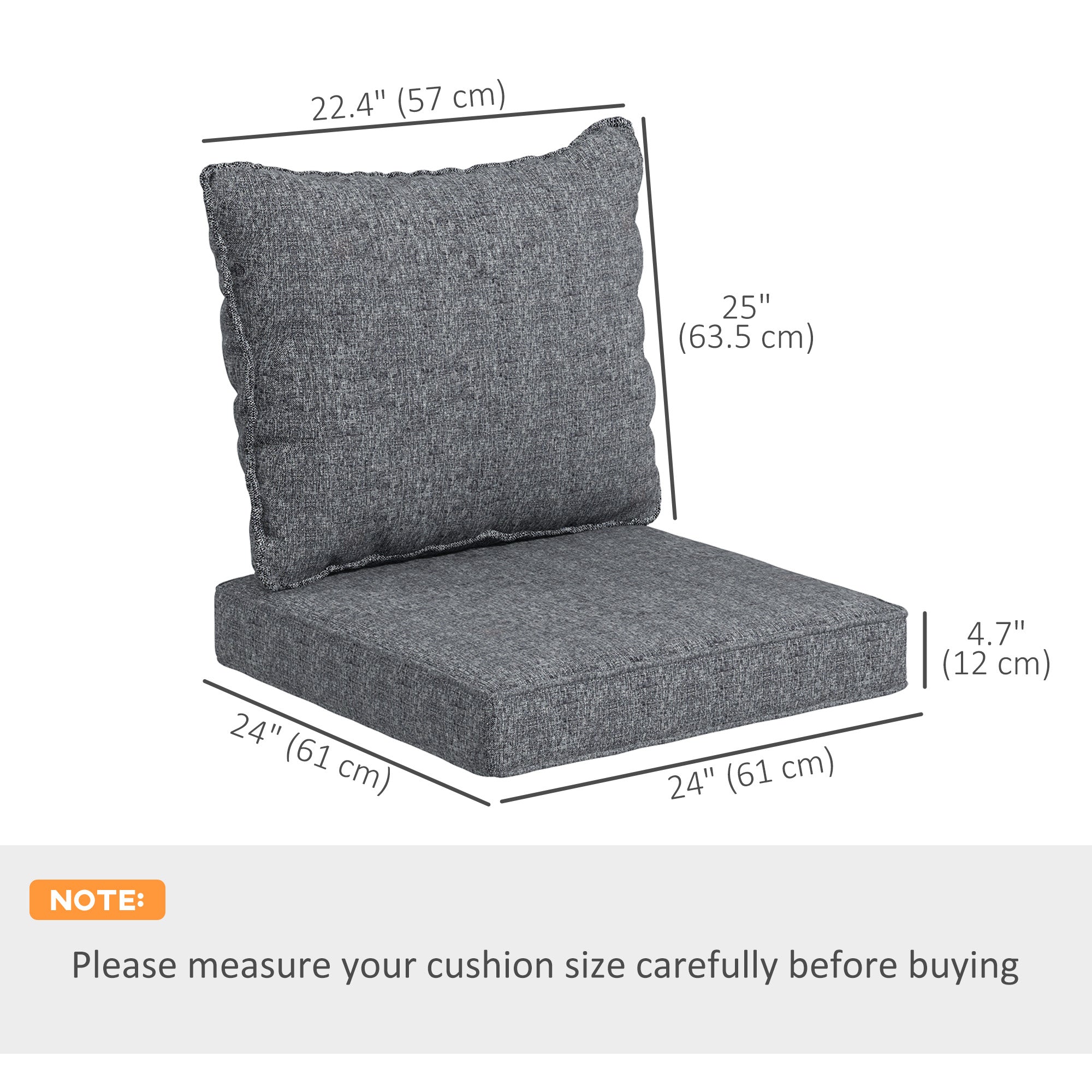 Outsunny 4-Piece Seat Cushion Pillows Replacement, Patio Chair Cushions Set with Back for Indoor Outdoor, Grey 