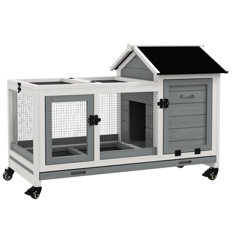 Rabbit Cage with Wheels, Ramp, Run, Tray for Indoor Outdoor, Suitable for Rabbit, Guinea Pig, Grey