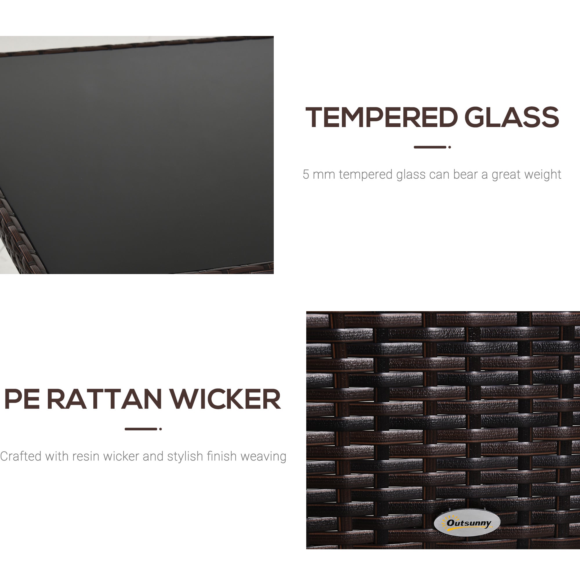 Outsunny Patio Rattan Dining Table with Glass Top Storage Shelf Yard Furniture 59"x34"x29" Brown 