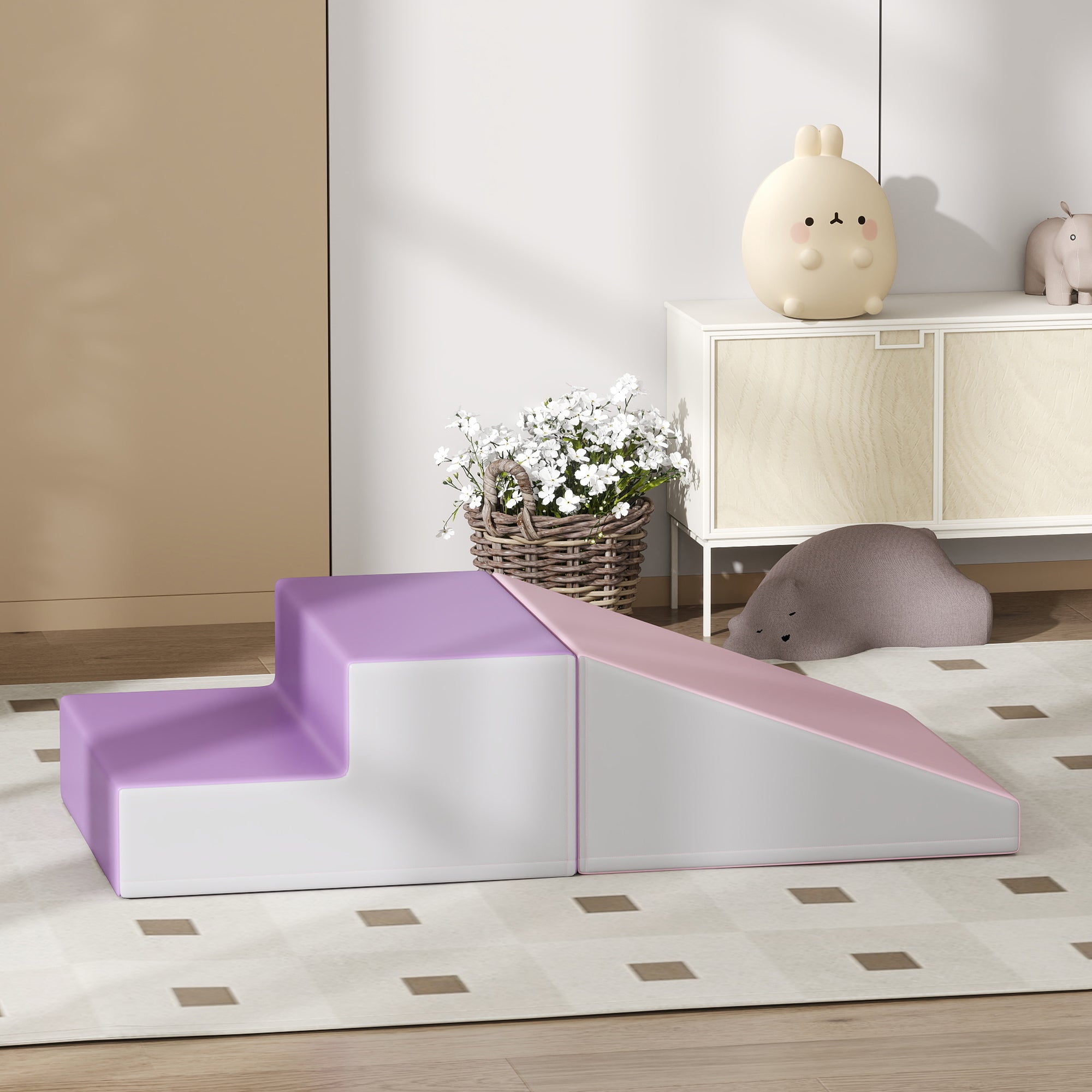 Soozier 2-Piece Climb and Crawl Activity Soft Play Set, for Toddler Preschooler Babies Indoor, Purple 