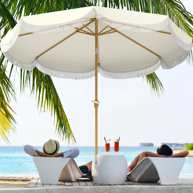 9FT Patio Umbrella Parasol, UPF 30+ Outdoor Market Umbrella with Crank, 8 Ribs, Push Button Tilt, Cream White