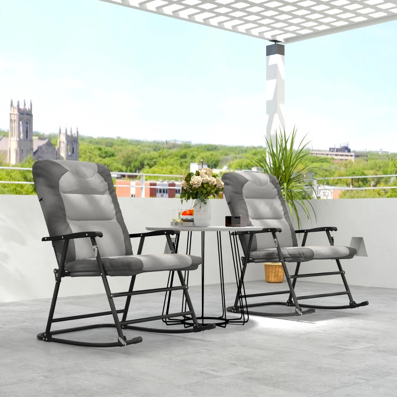 Folding Rocking Chair Set of 2 Padded Rockers with Armrest, Light Grey