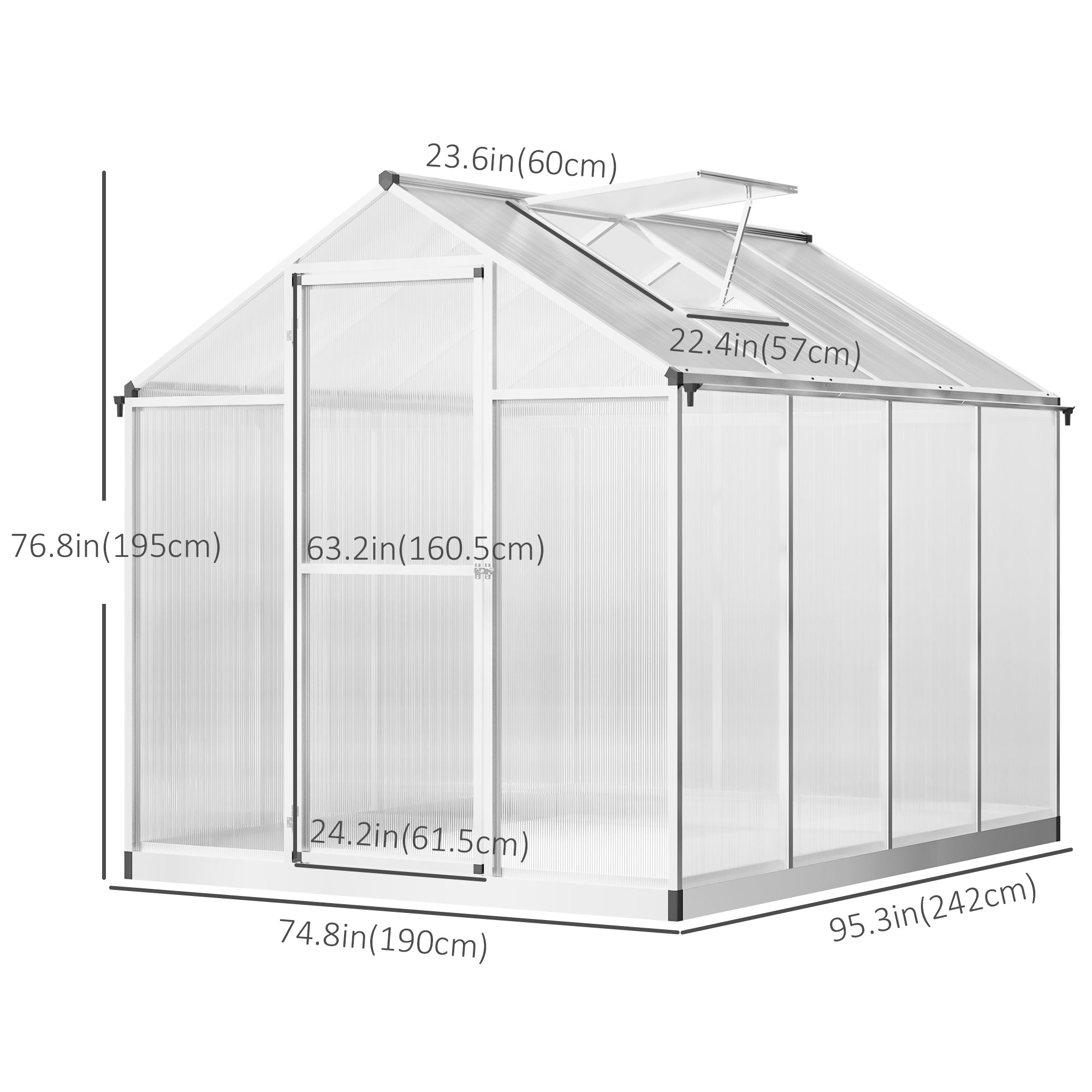 Outsunny Large Walk-In Greenhouse: 8'x6.25' with Polycarbonate Panels, Sturdy Frame & Portable Design for Outdoor Plant Growth 