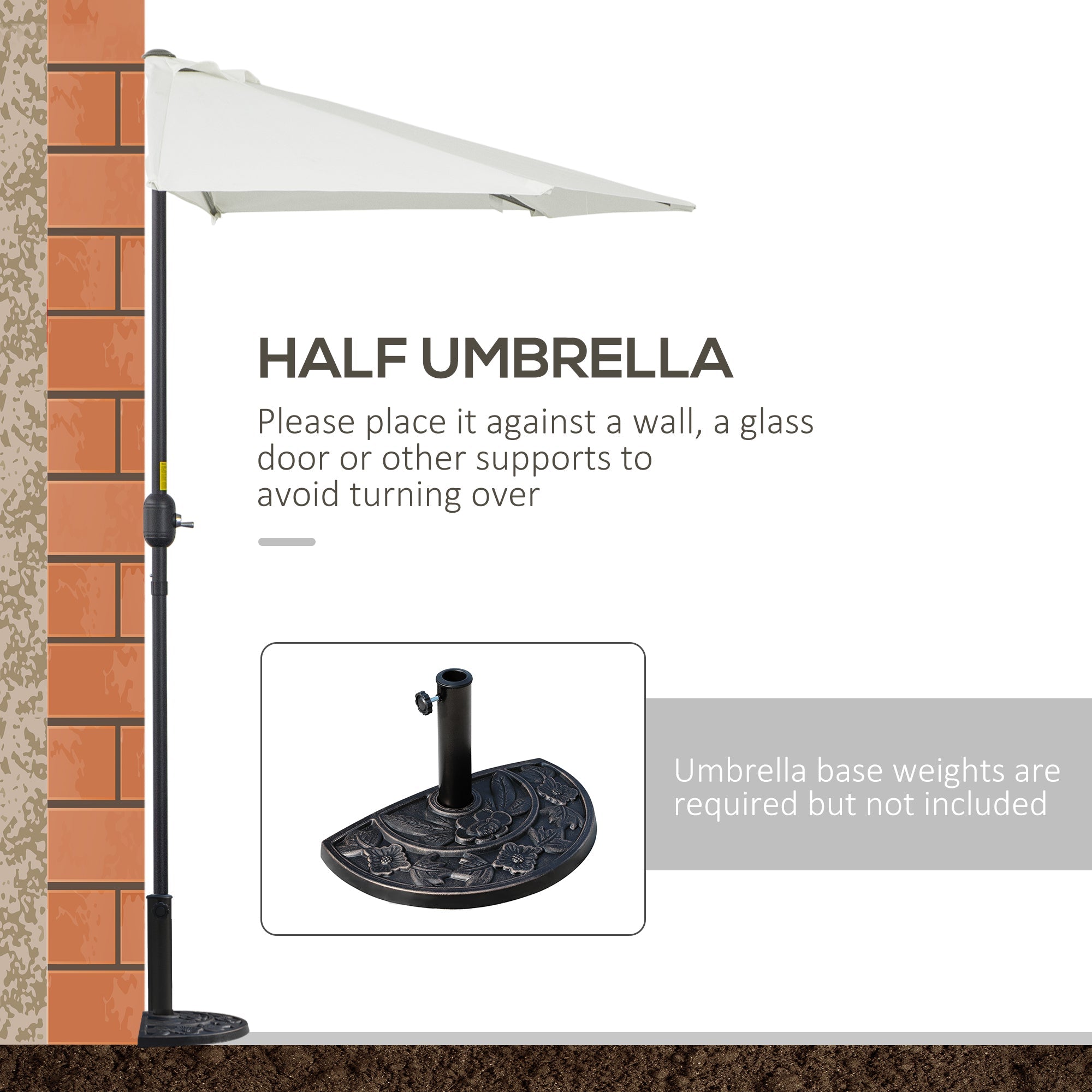 Outsunny 9ft Half Round Balcony Umbrella: Patio Garden Parasol Sun Shade, Beige 