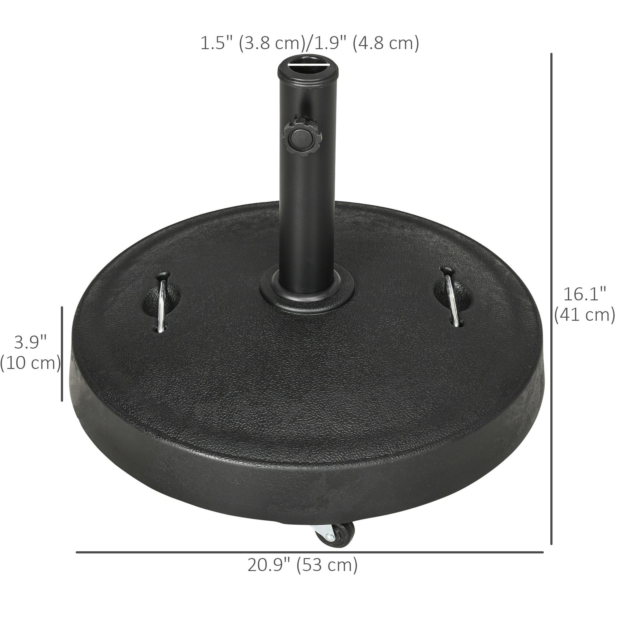 Outsunny Patio Umbrella Stand 20.9" Round with Lockable Wheels 51lb Heavy Duty Base Black 