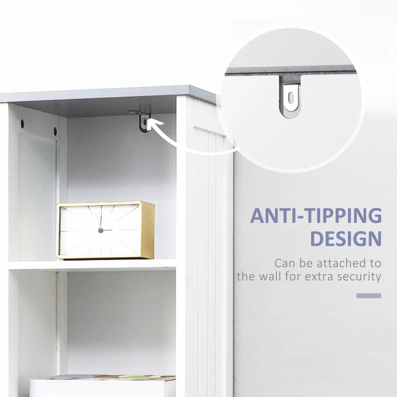 Tall Bathroom Storage Cabinet, Slim Bathroom Cabinet with 3 Tier Shelf, Drawer, Door, Freestanding Linen Tower, White