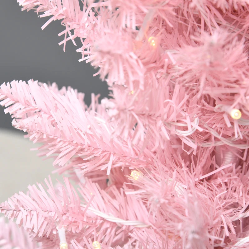 HOMCOM 6ft Pre-Lit Pencil Christmas Tree with Warm White LED Lights – Pink