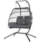 Double Wicker Egg Swing Chair with Stand, Foldable Hanging Egg Chair with UV Resistant Cushion, Headrest, Dark Grey