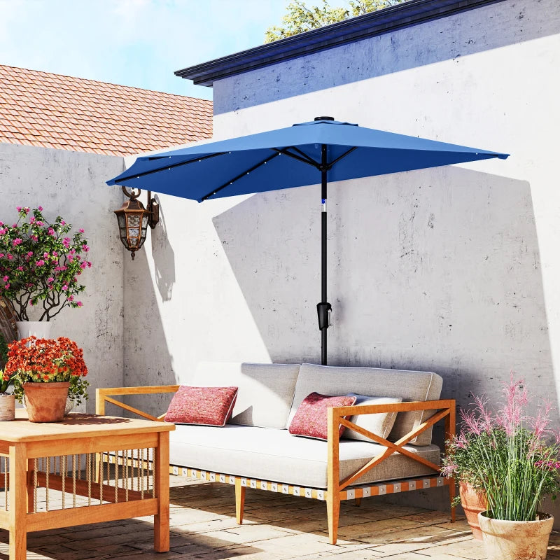 Half Outdoor Patio Umbrella with Solar LED Lights Half Umbrella with Crank 105.1" x 53.5" Navy Blue