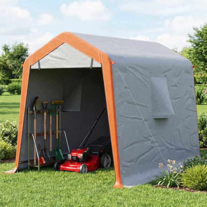 6' x 8' Portable Shed, Outdoor Storage Shed Tent with Doors, Windows, Waterproof Motorcycle Bike Tent, Light Grey