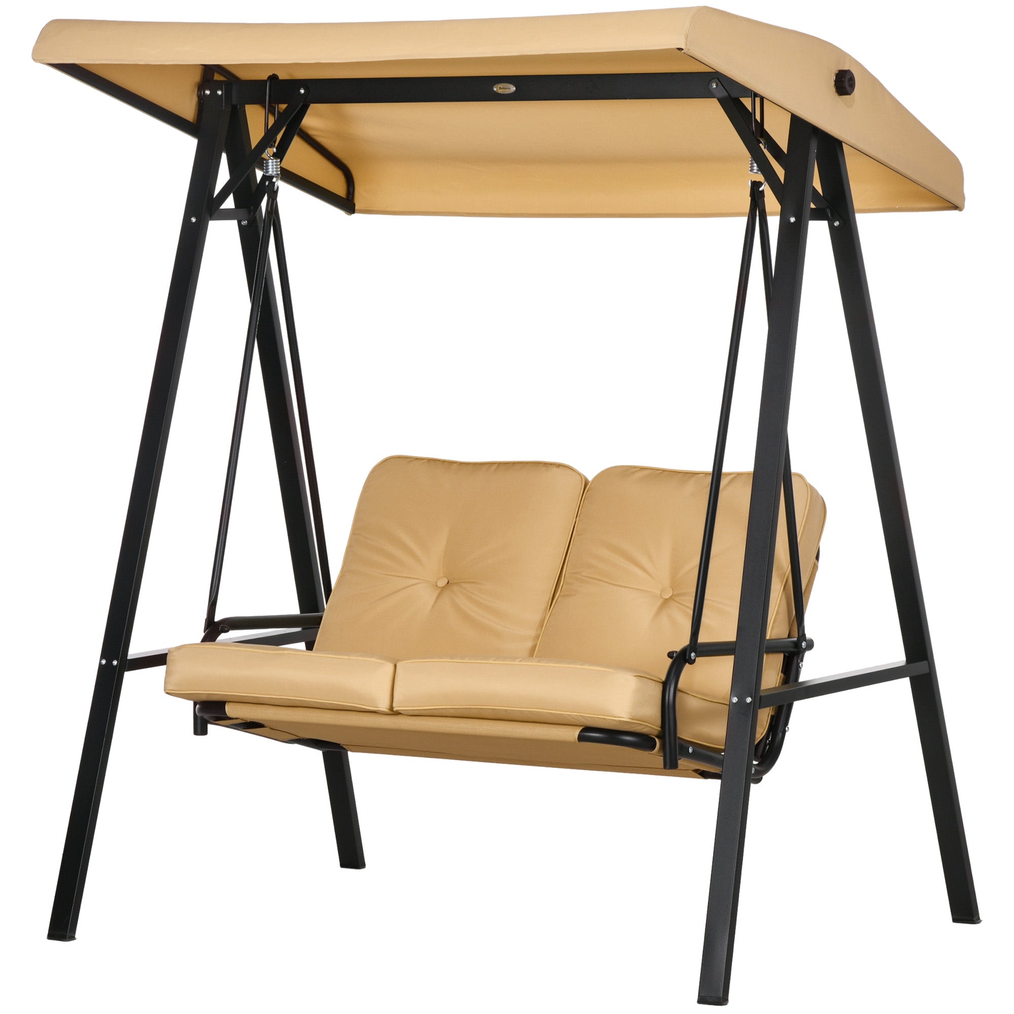 Outsunny 2-Seater Outdoor Porch Swing with Adjustable Canopy, Patio Swing Chair for Garden, Poolside, Backyard, Beige 