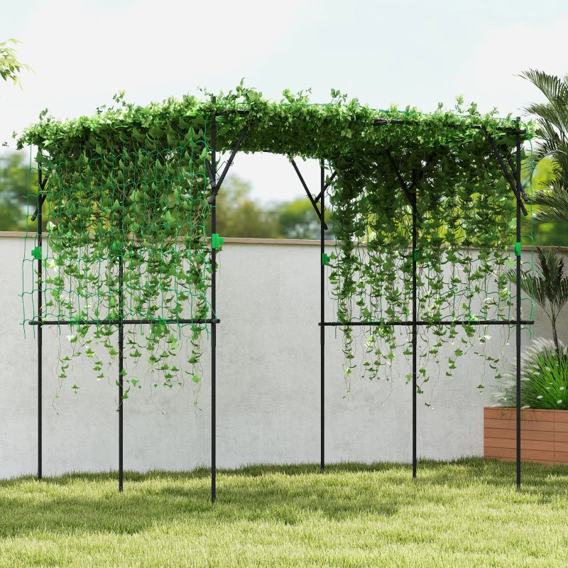 Garden Arch Cucumber Trellis for Climbing Plants, 7.3 FT Tall Metal Plant Trellis Support with Climbing Net, Black