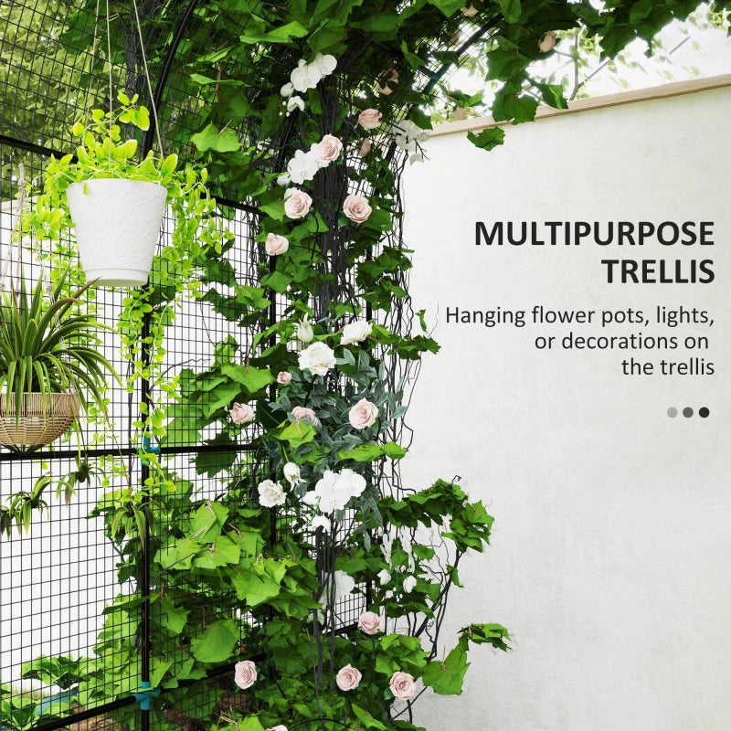 Galvanized Raised Garden Beds with Arch Trellis, Metal Planter Box with Climbing Net, Rubber Strap Edging, Open Bottom