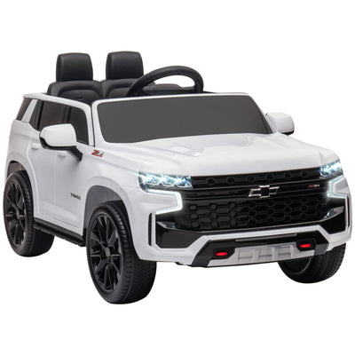 Aosom 12V Chevrolet TAHOE Ride-On: Remote Control, 3 Speeds, LED Lights, Horn, Music Player for 3-6 Years, White 