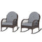 Outsunny 2 Pieces Wicker Rocking Patio Chairs, Indoor Outdoor Rocking Chair Set with Cushions and Armrests for Porch, Grey
