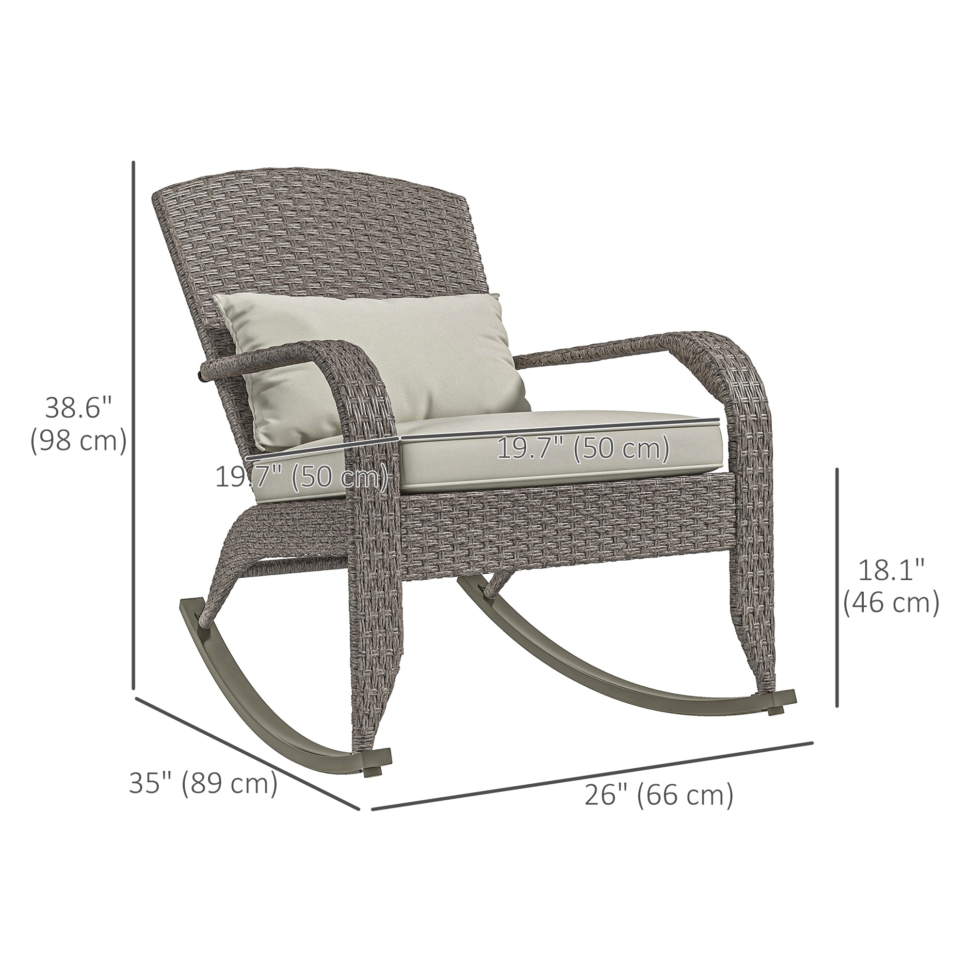 Outsunny Adirondack Rocking Chair Outdoor Wicker with High Back Seat Cushion Pillow for Porch Balcony Cream White 