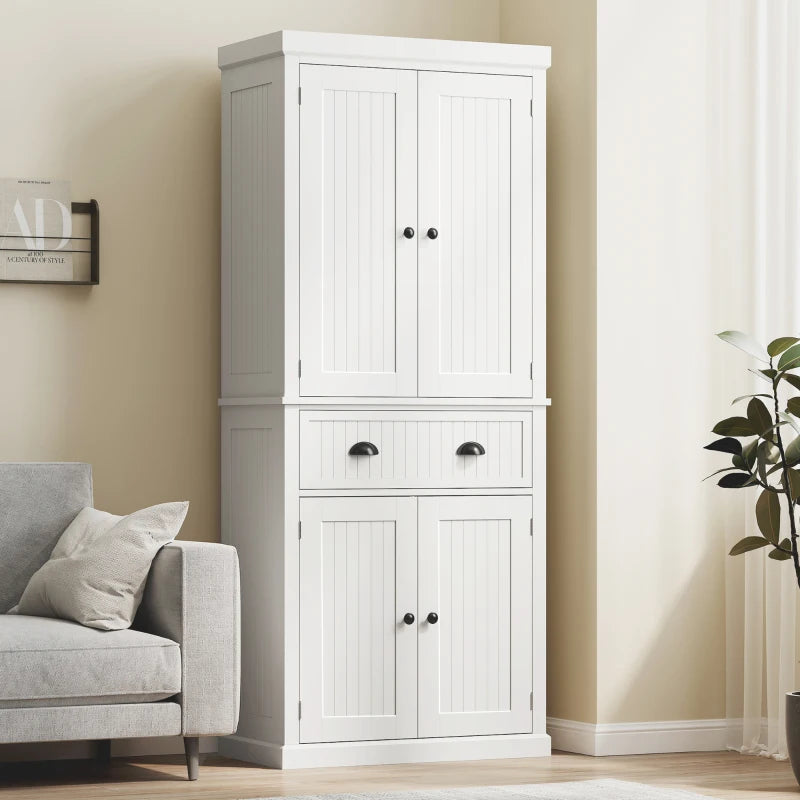 HOMCOM 72" Kitchen Pantry Cabinet with Drawer & Adjustable Shelves, Freestanding Storage Cabinet with Doors, White