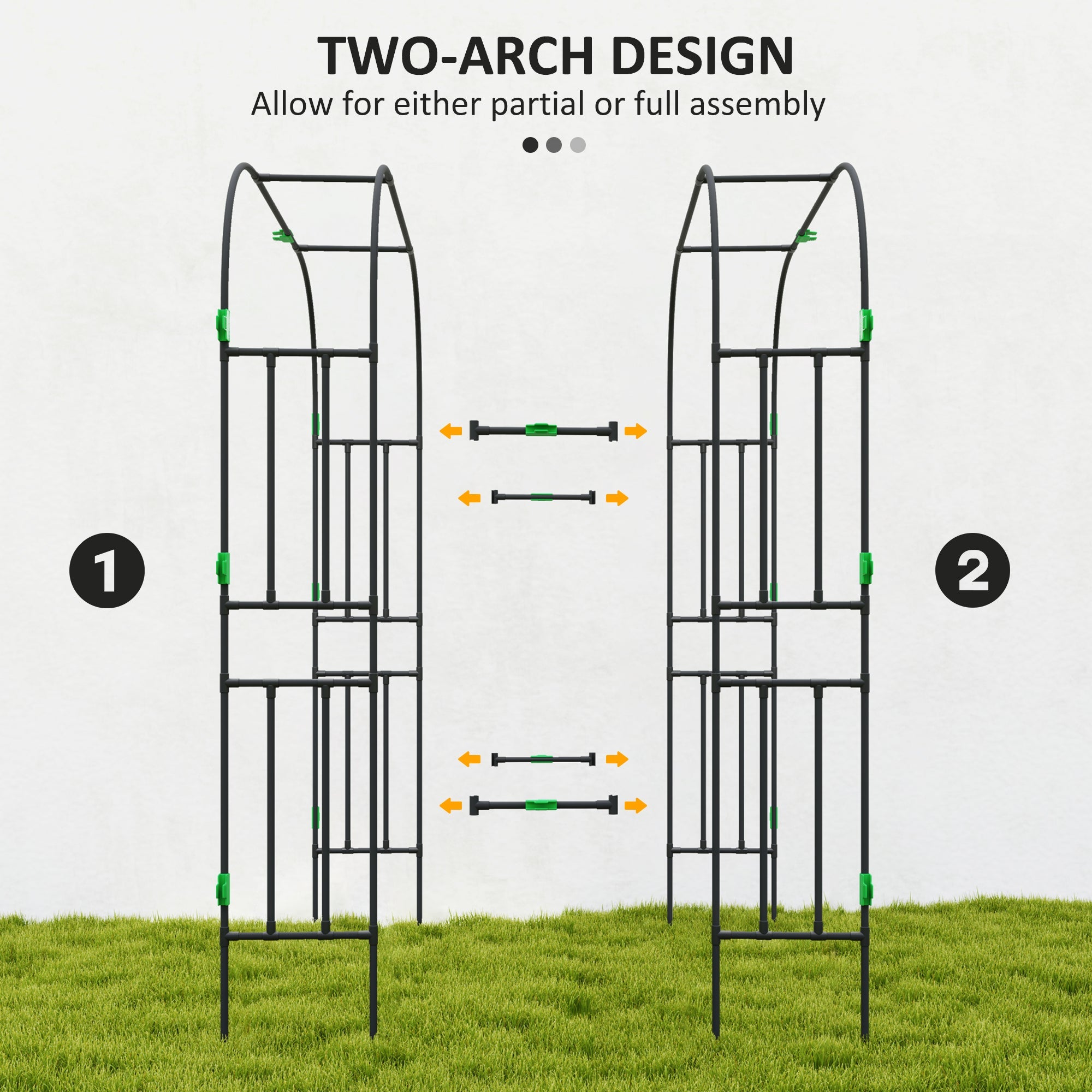 Outsunny Arched Garden Trellis, 8 FT Tall Metal Plant Trellis Support with Trellis Netting for Climbing Plants 