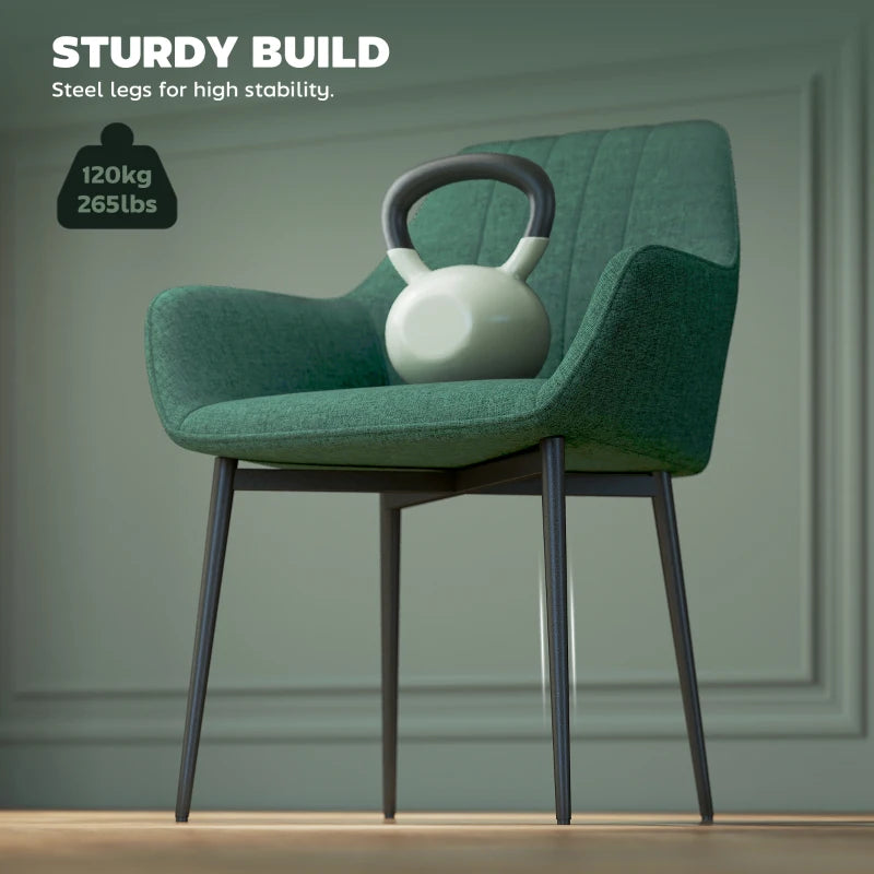 Dining Chairs Set of 2, Upholstered Linen Fabric Accent Chairs with Metal Legs, Dark Green