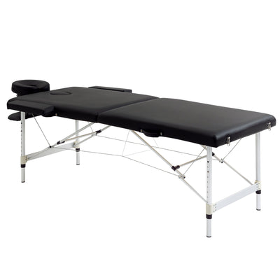 HOMCOM 73" 2 Section Foldable Massage Table Professional Salon SPA Facial Couch Tatoo Bed w/ Carry Bag Black 