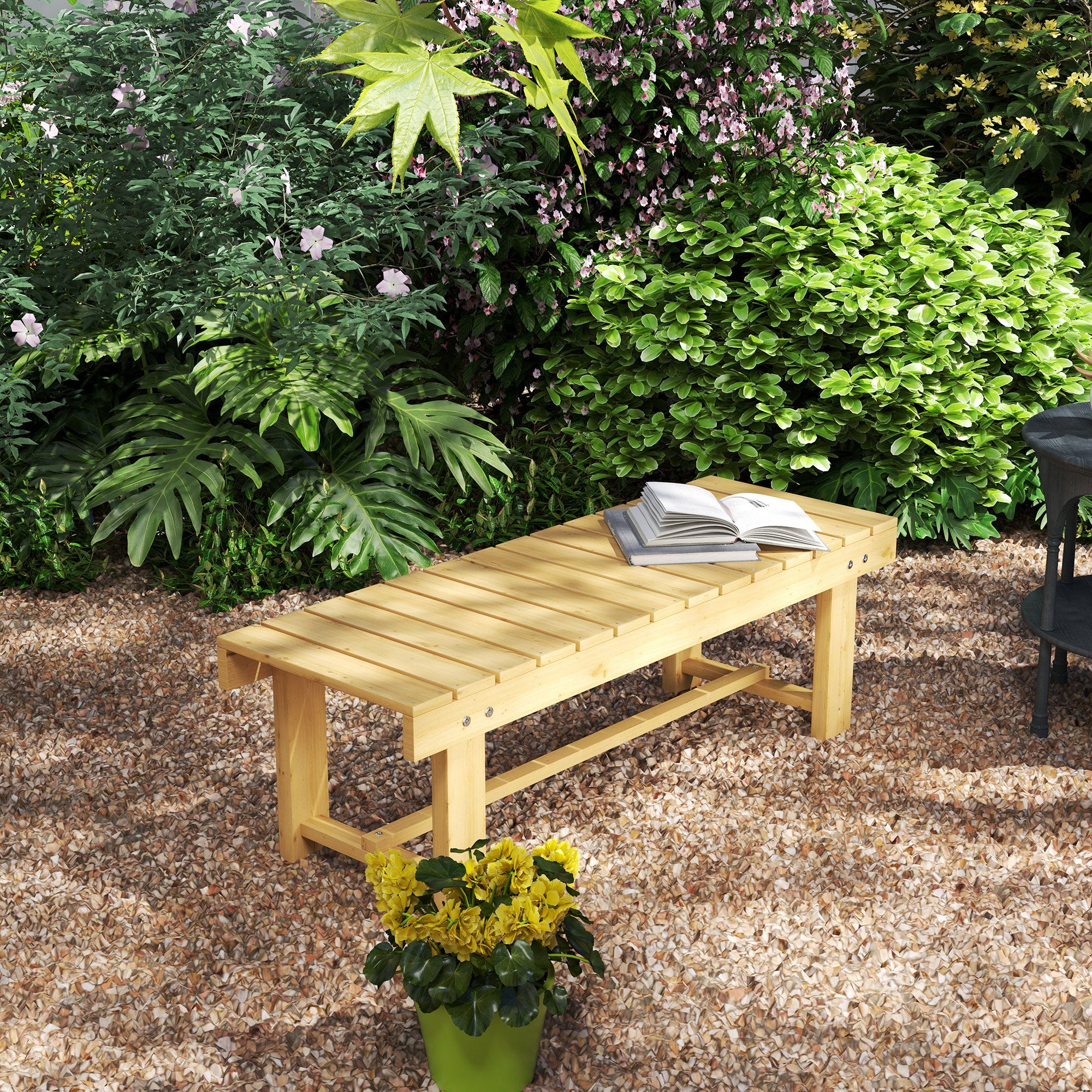 Outsunny 43.25" Outdoor Wood Garden Bench Backless Patio Fir Wood Loveseat Backyard Park Double Seat 2 Person 