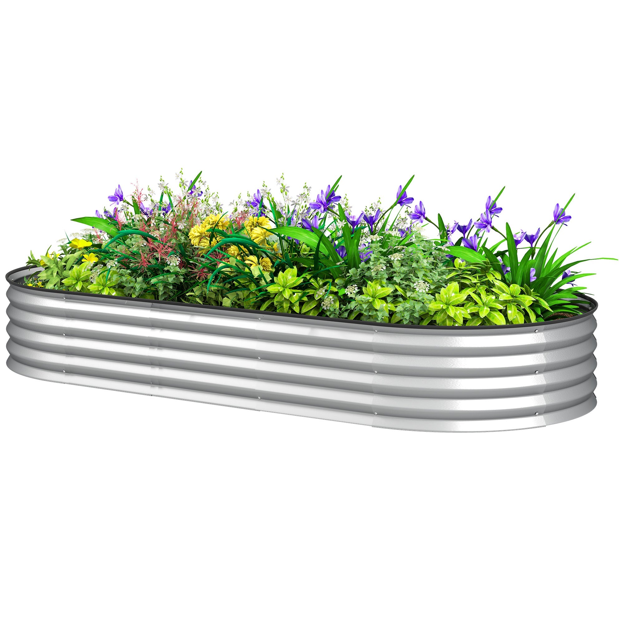 Outsunny 7' x 3' x 1' Large Outdoor Planter Box, Galvanized Raised Garden Bed with Metal Plant Stake, Silver 
