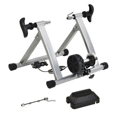 Soozier Indoor Magnetic Bike Trainer Stand with 5-Level Adjustable Resistance, Silver - Enhance Your Home Workout Experience 