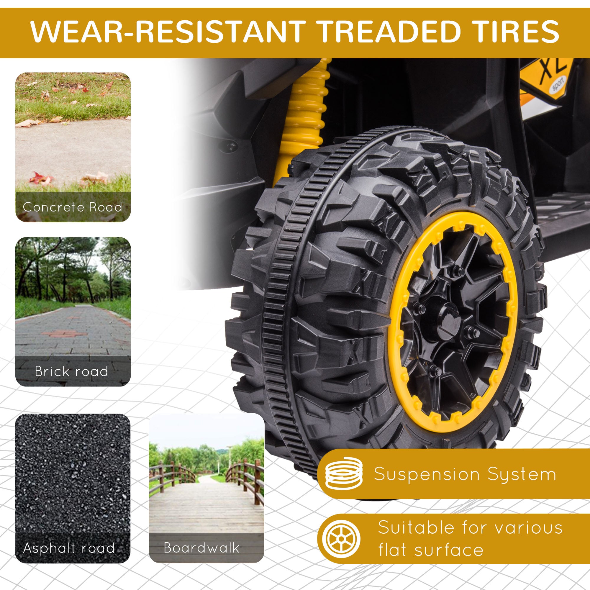 Aosom Kids 4 Wheeler Quad Bike ATV Music MP3 Headlights Speed Control Electric Rechargeable Battery Powered 3-5 Years Yellow 