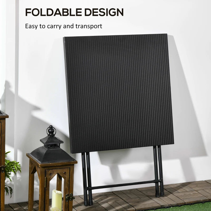 Folding Coffee Table, Folding Patio Table, Square Small Side Table with Metal Plate Top, 23.6" x 23.6", Black