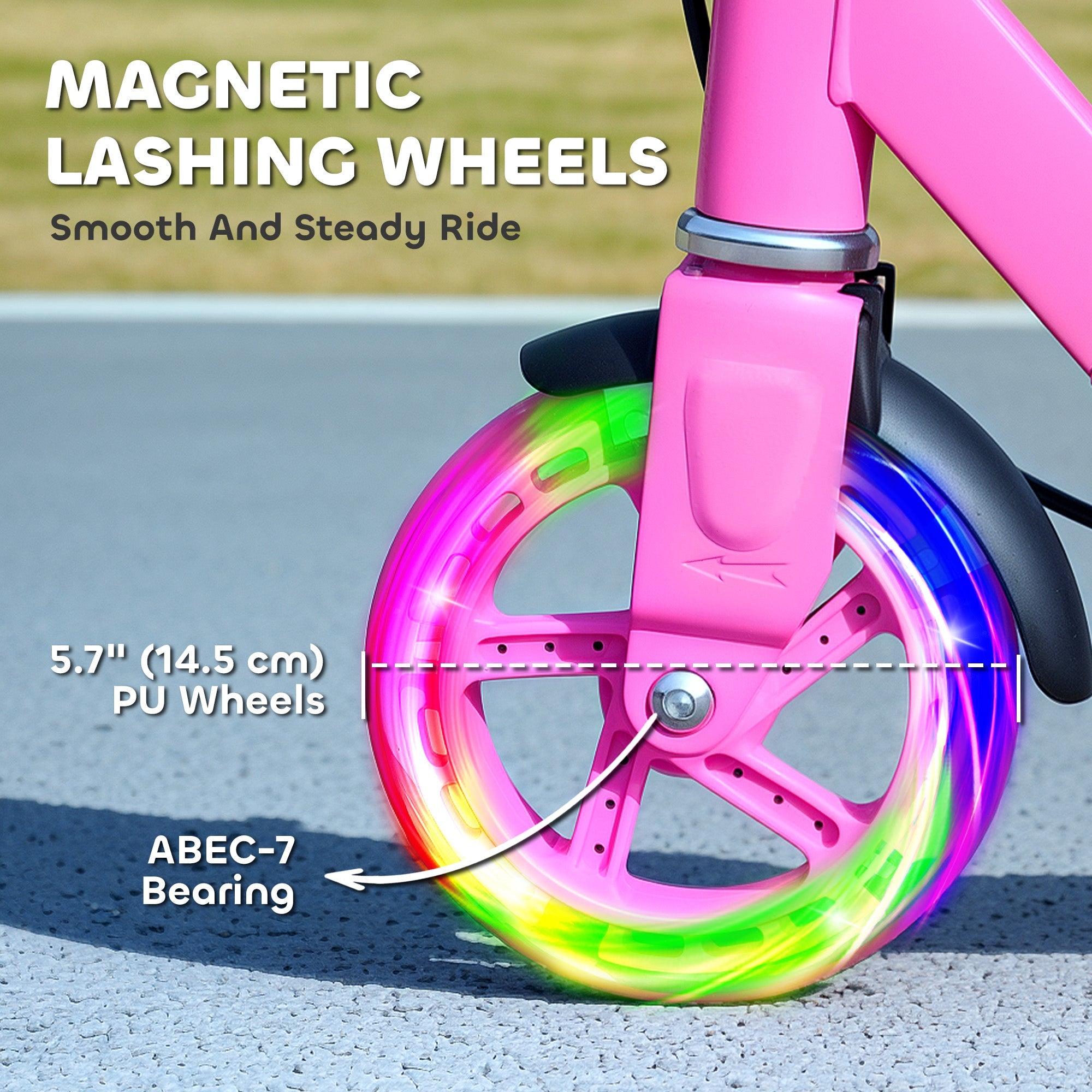 Qaba Scooter for Kids Ages 3-8 with Light Up Wheels, Adjustable Handlebar, Rear Brake & Handbrake for Girls and Boys, Pink 
