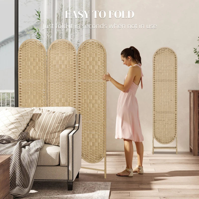 Bohemian Privacy Screen, Folding Room Divider with 3 Panels and Arched Top for Bedroom Living Room Office, Natural Wood