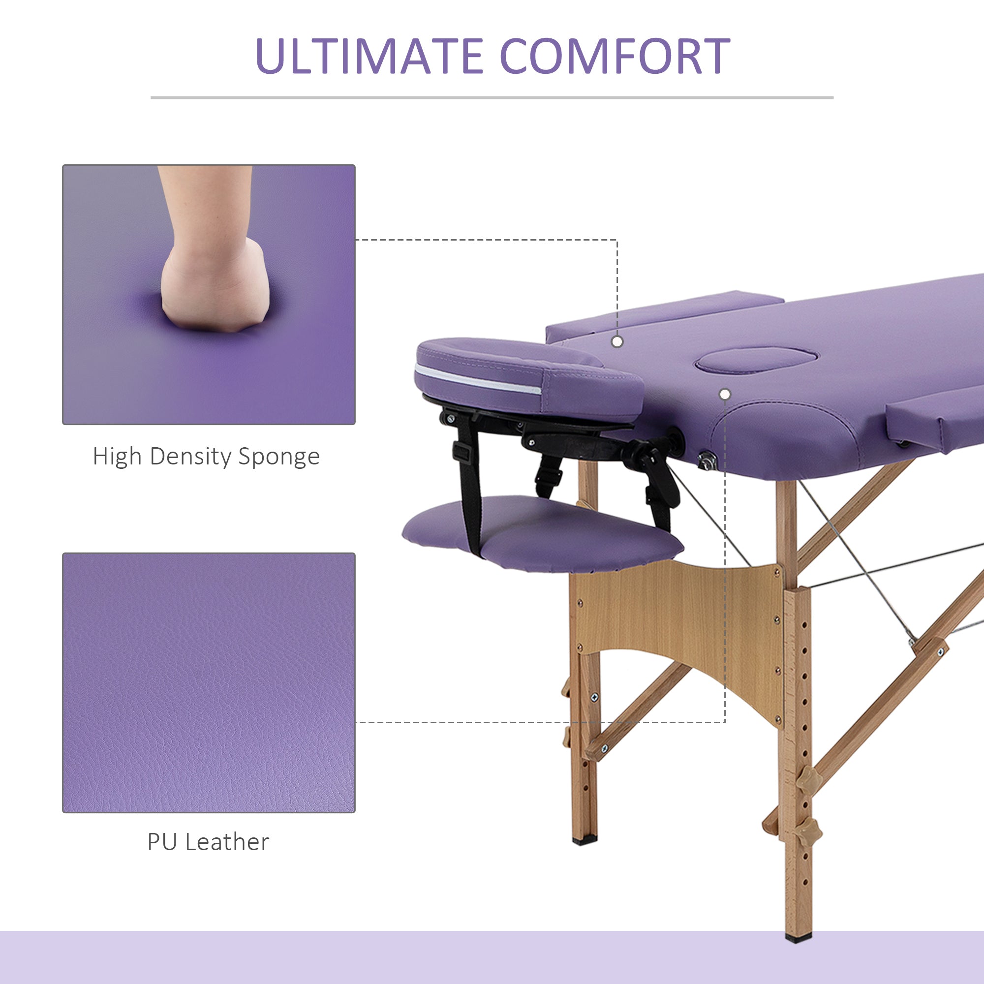 HOMCOM Portable Massage Table 72 Inch Adjustable Spa Bed Foldable Facial Couch with Carry Case Purple 