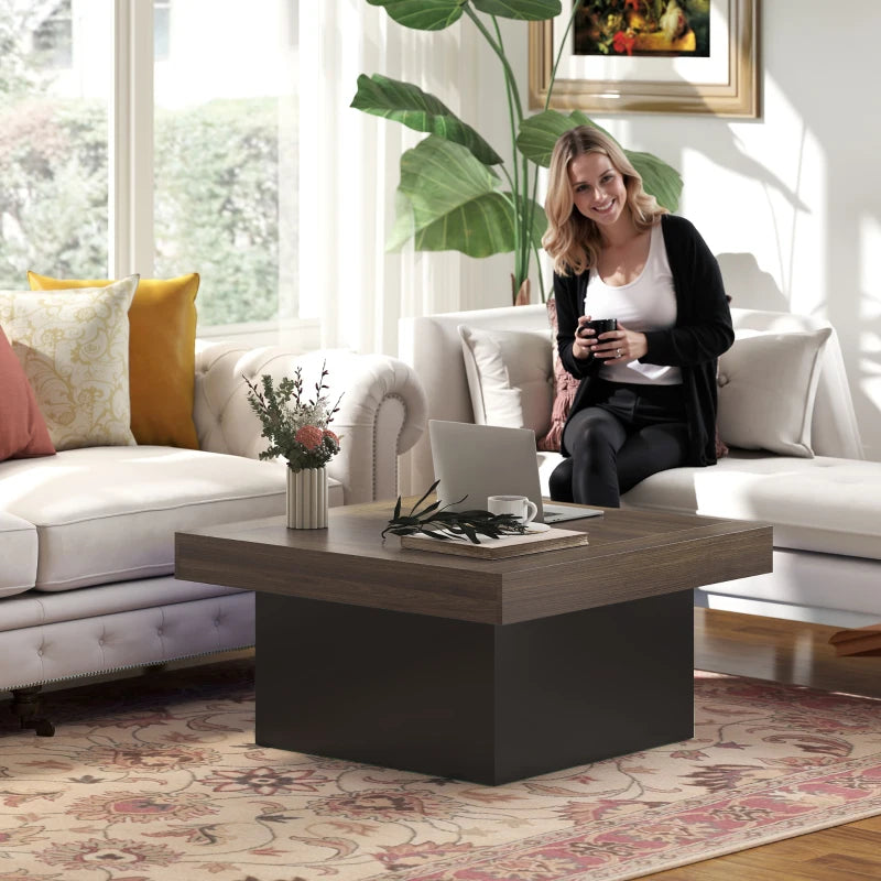 Square Coffee Table with 16-Colour LED Lights, 35-inch Modern Center Table for Living Room, Walnut