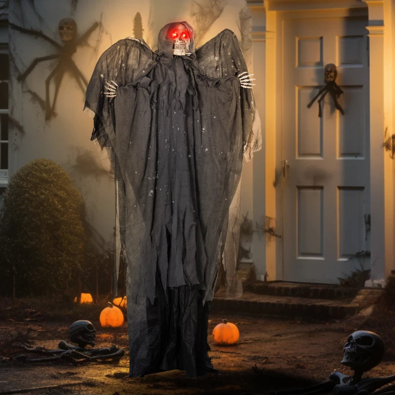HOMCOM 6.4' Life-Size Winged Grim Reaper – Animated Halloween Decoration, Light-Up Eyes 