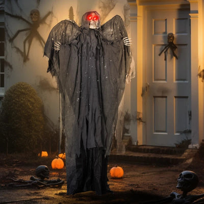 HOMCOM 6.4' Life-Size Winged Grim Reaper – Animated Halloween Decoration, Light-Up Eyes 
