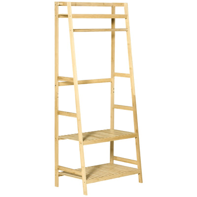 HOMCOM Freestanding Bamboo Garment Rack with 3 Tier Storage Shelves Hooks Hanging Rail for Clothes Natural 