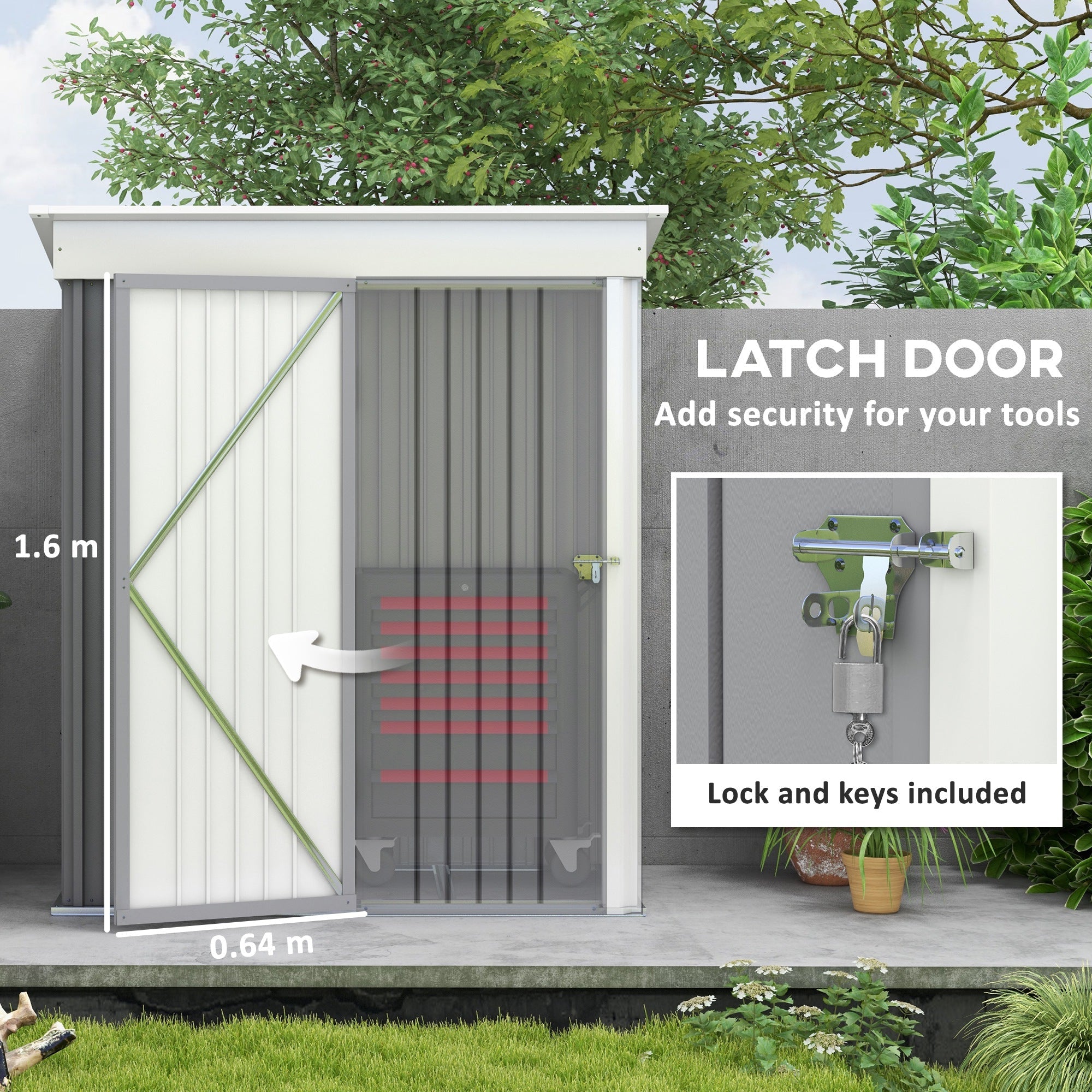 Outsunny Outdoor Storage Shed, Steel Lean-to Shed with Adjustable Shelf, Lock, Gloves, 5'x3'x6', Grey 