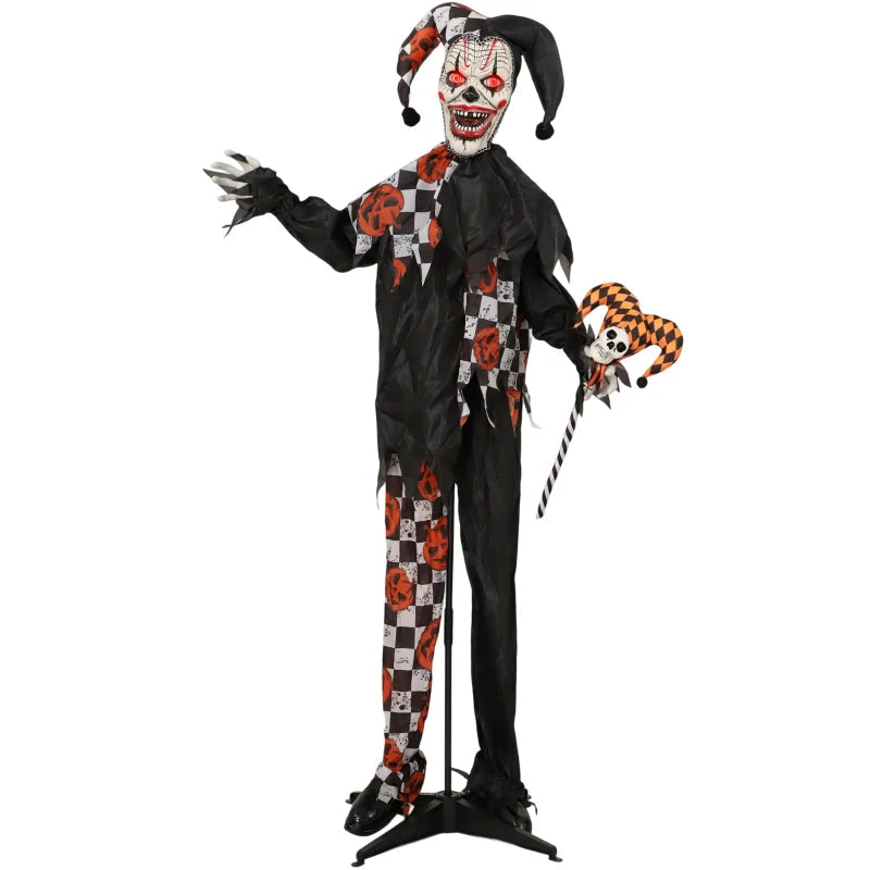 Outsunny 5ft Life-Size Animated Clown – Red Light-Up Eyes, Sound Activated, Battery Operated Halloween Decoration 