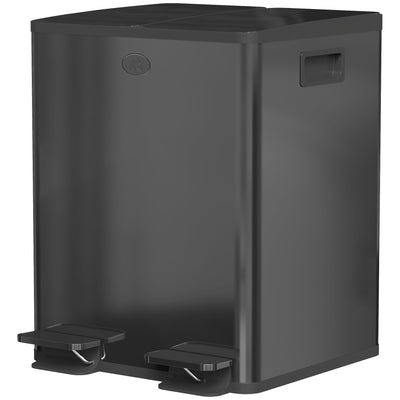 HOMCOM Dual Garbage Bin, Soft-Close Trash Can with Foot Pedal, 2 x 20 Liter Garbage Can with Removable Inner Buckets, Black 